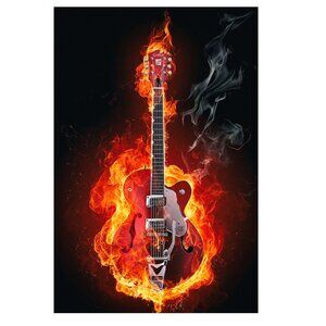 Flaming Guitar Rock Music Poster 166